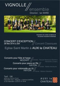 Affiche du concert Vignolle ensemble avec Maitane Sebastian soliste le 28 mai 2016 à Auxi le Chateau